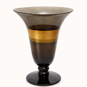 Smoked Glass Trumpet Vase with Gold Band (Quantity 1)