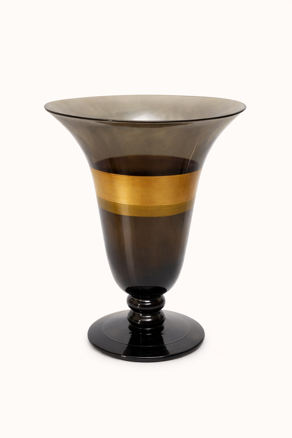 Black & Amber Banded Art Glass Trumpet Vase