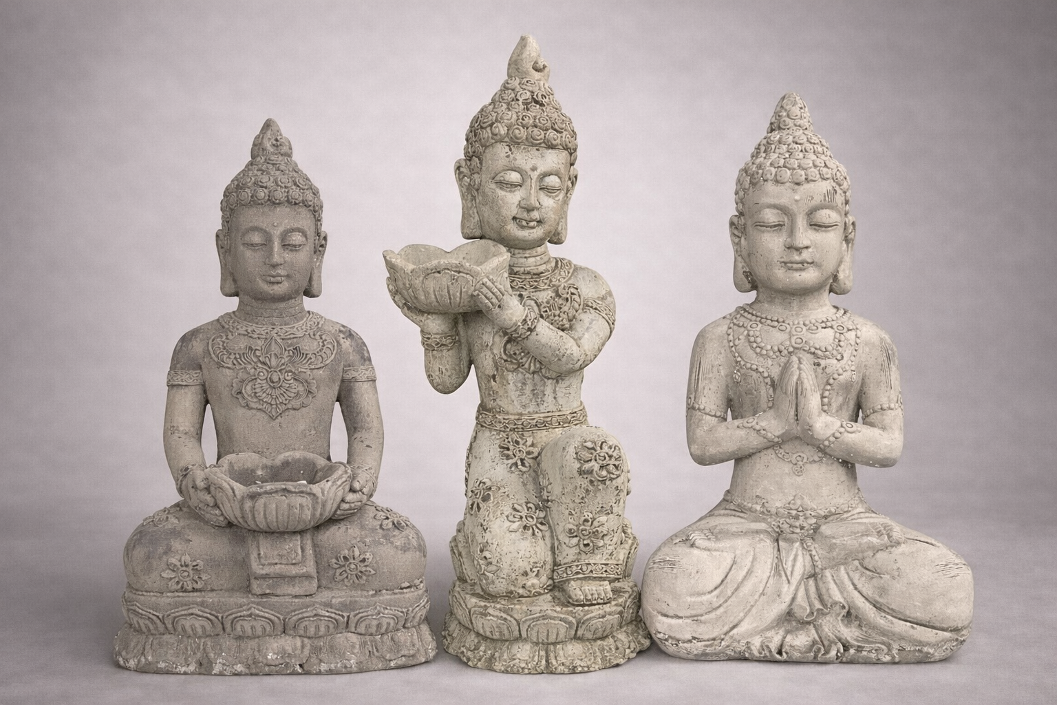 Trio of Cement Devotional Figures (15″–17″)