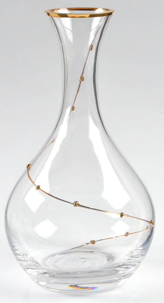 Gold Dot Swirl Blown Glass Decanter — 10″