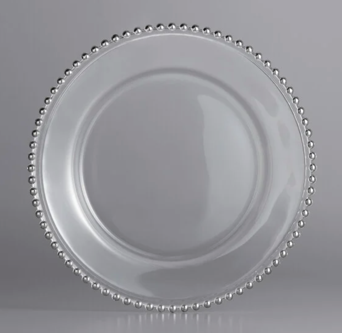 Glass Silver Beaded Charger — 13″