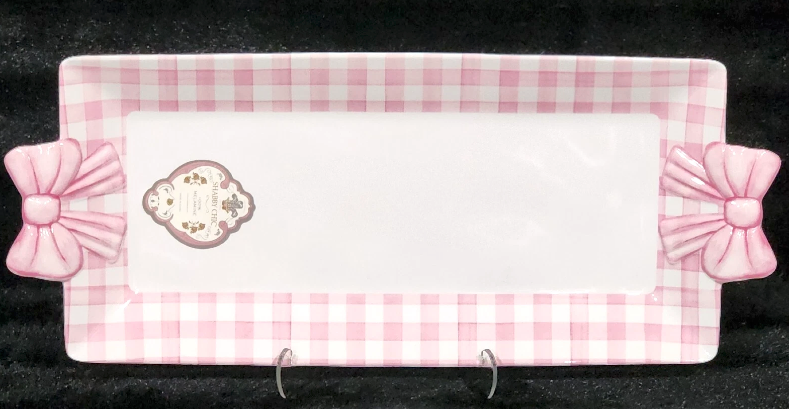 Pink Gingham Bow Serving Tray — 16.75″ × 6.75″