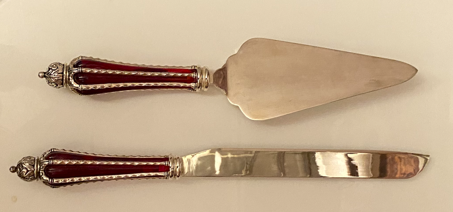Ruby Glass & Silver-Plated Cake Server & Knife