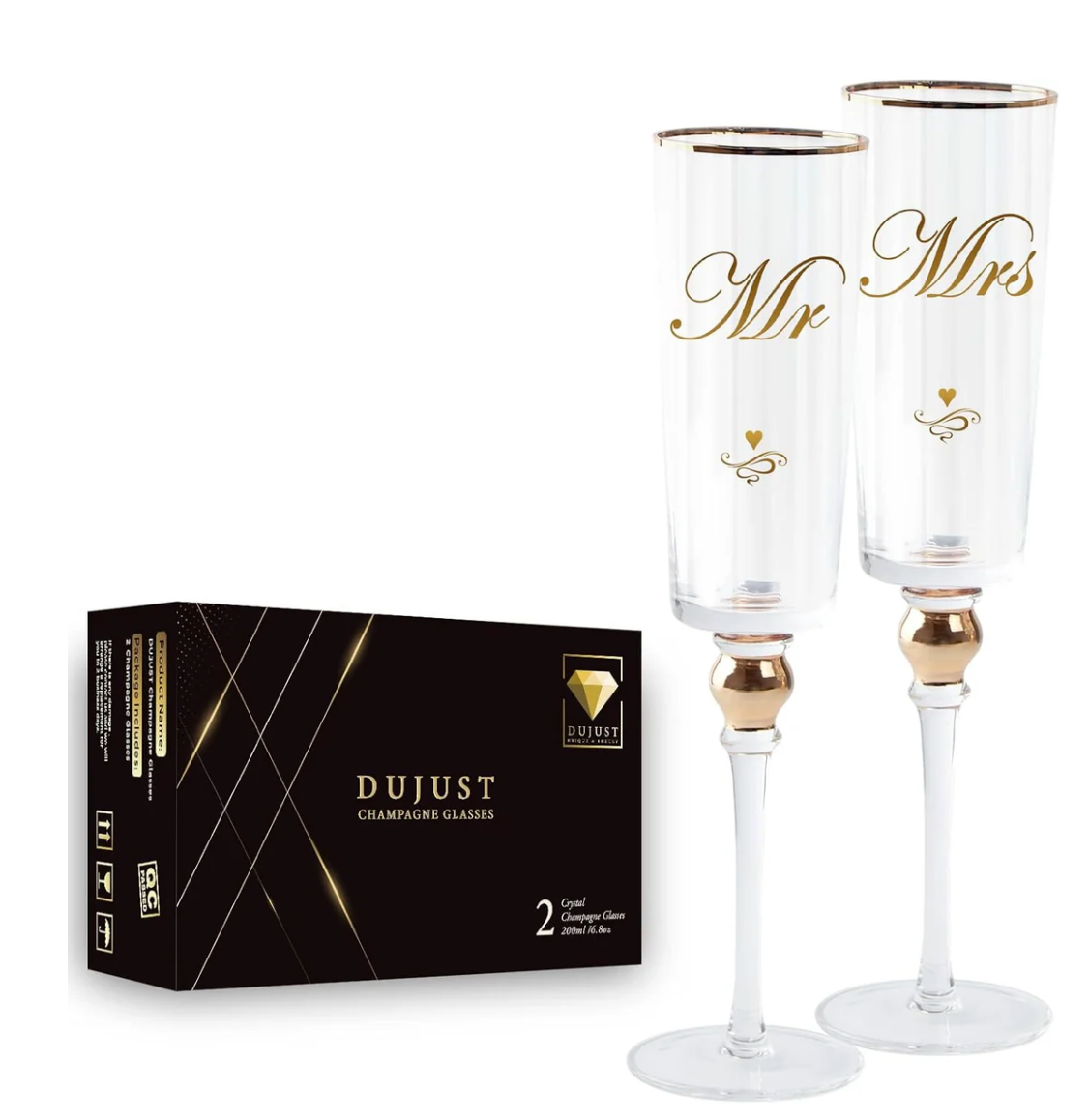 DUJUST Crystal “Mr & Mrs” Champagne Flutes