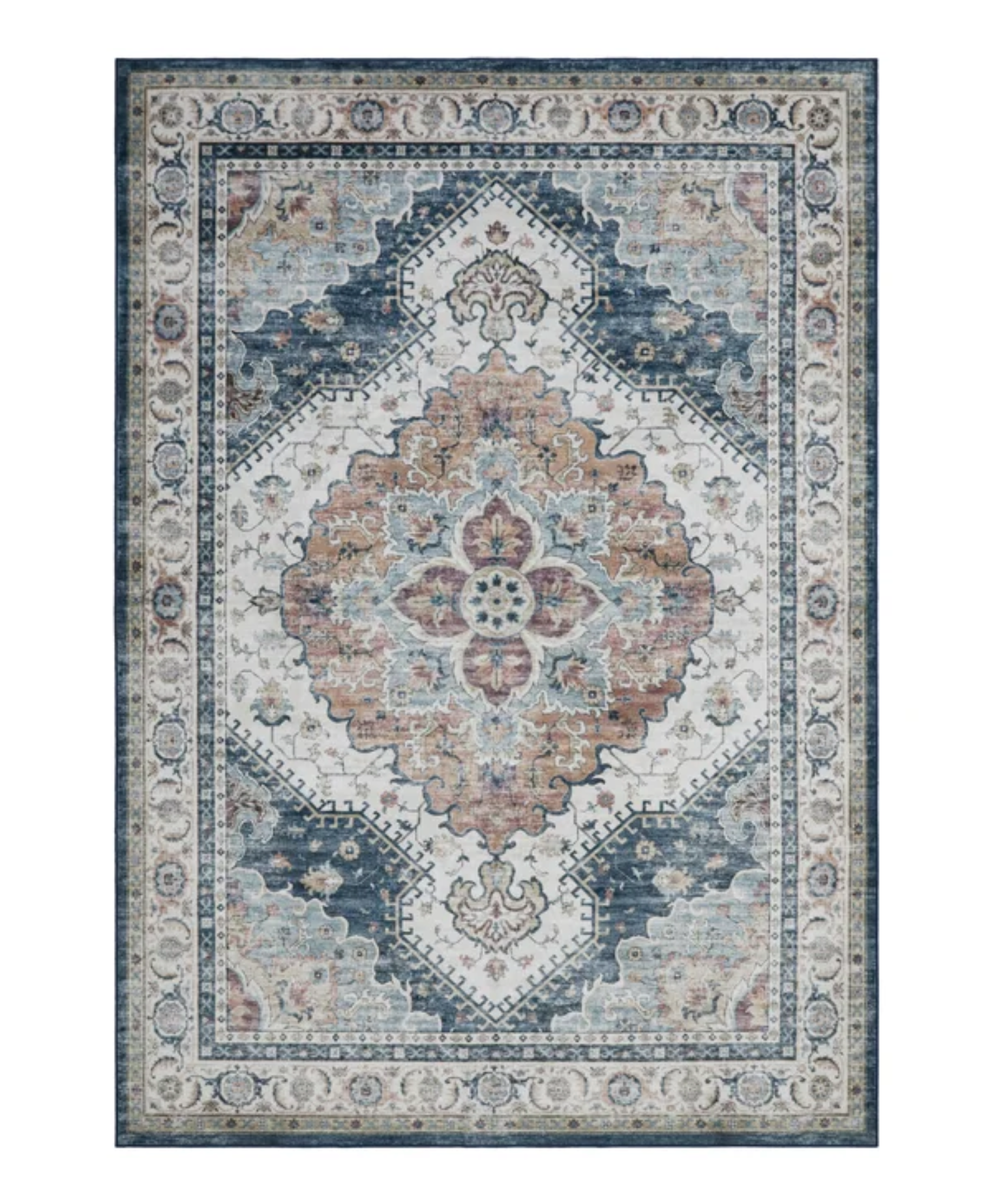 Ivory & Muted Multi Medallion Rug — 5′3″ × 7′5″ (Washable)