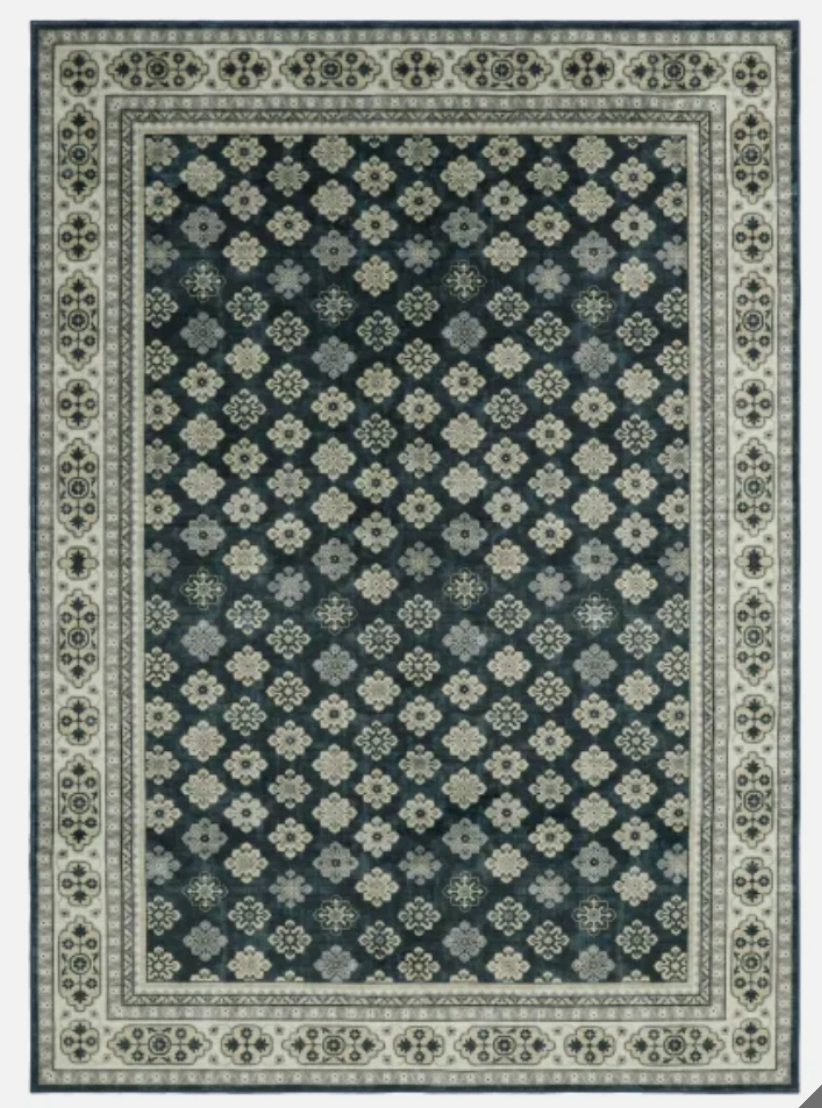 Deep Turquoise Field Pattern Rug — 5′3″ × 7′5″ (Washable)