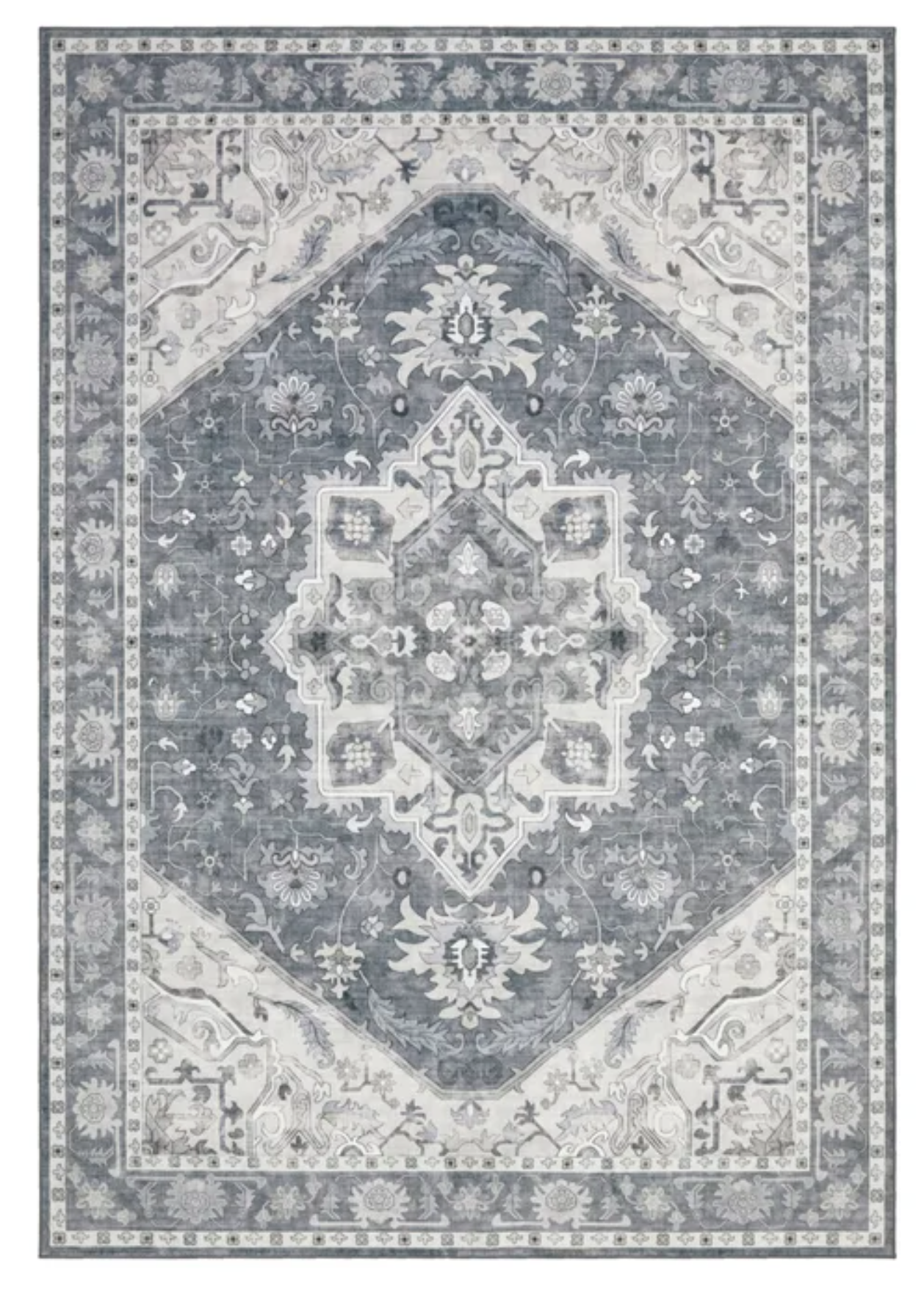 Grey Medallion Area Rug — 5′3″ × 7′5″ (Washable)