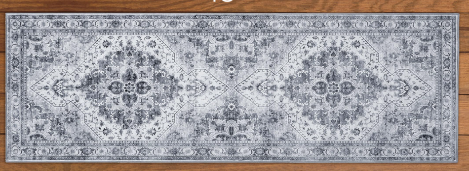 Grey Medallion Runner — 24″ × 72″ (Washable)