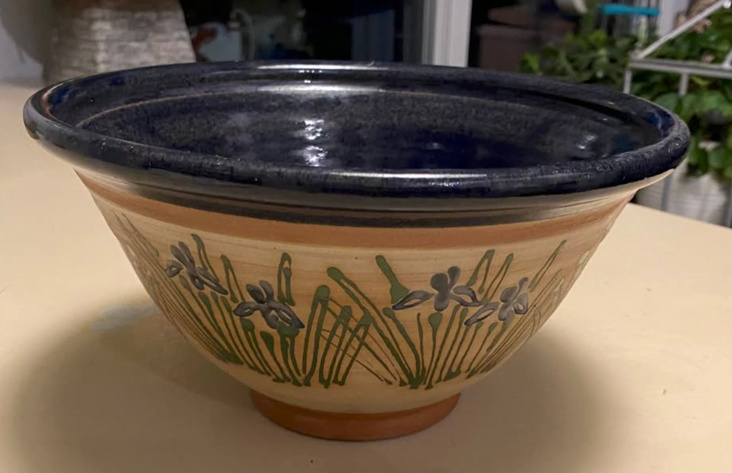 Hand-Glazed Studio Stoneware Salad Bowl (Signed)