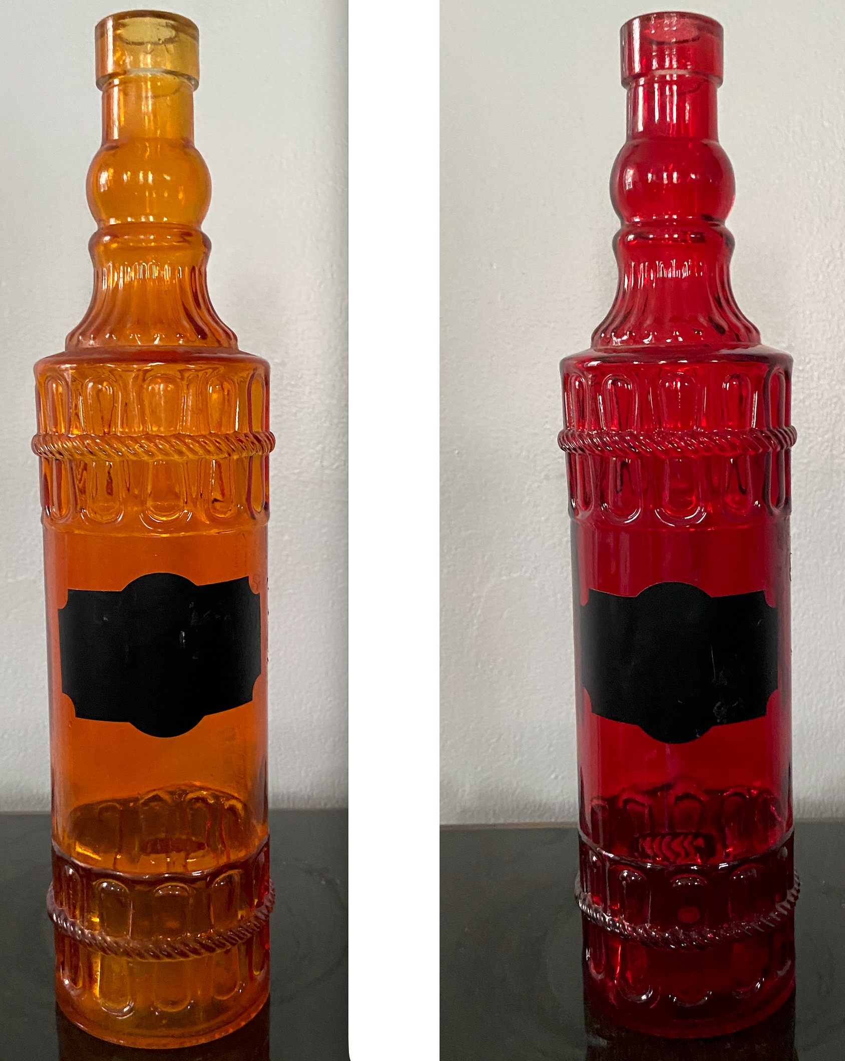 Greenbrier-Style Colored Glass Decanter Bottles (Set of Two)