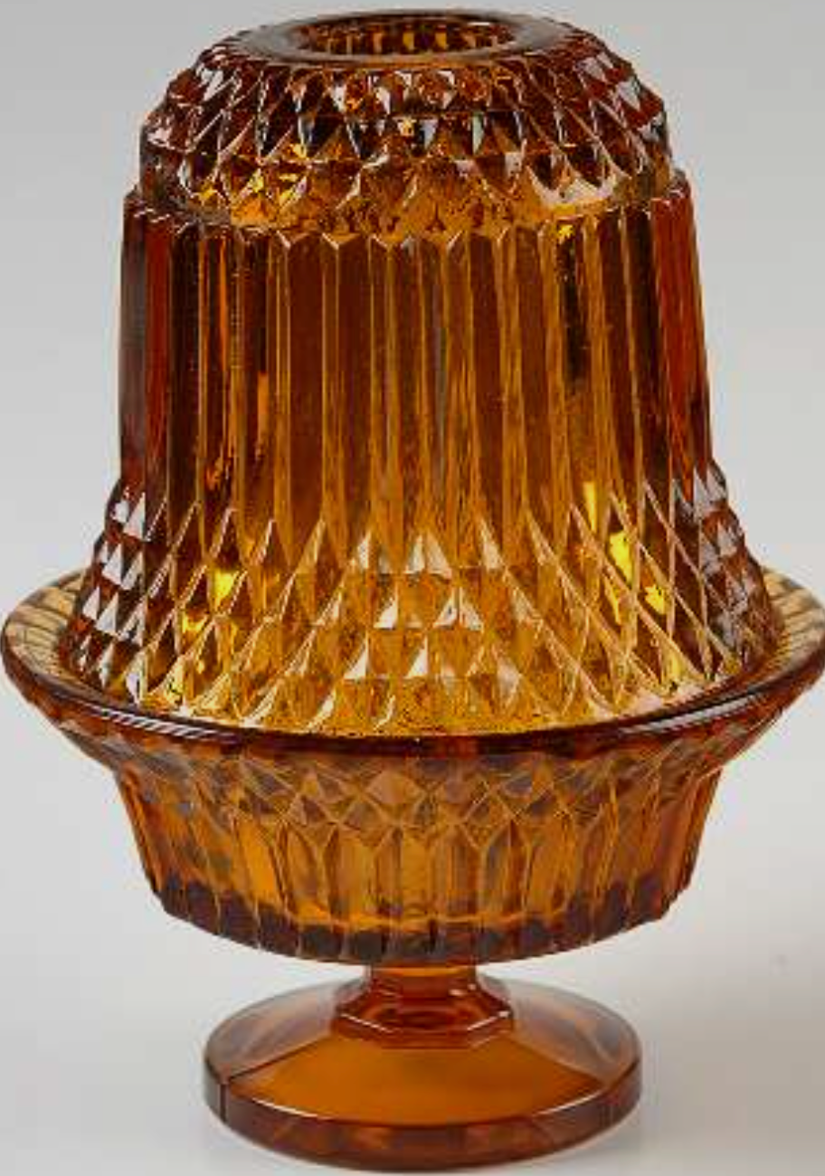 Vintage Indiana Glass “Diamond Point” Fairy Lamp – Amber