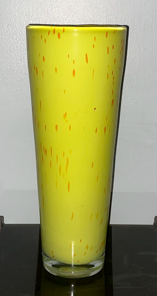 Cylindrical Art Glass Vessel — Yellow with Oxide Speckling