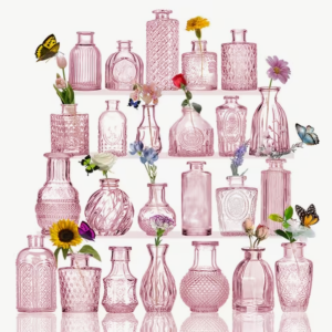 Blush Pressed Glass Bud Vase Collection (Quantity 16)