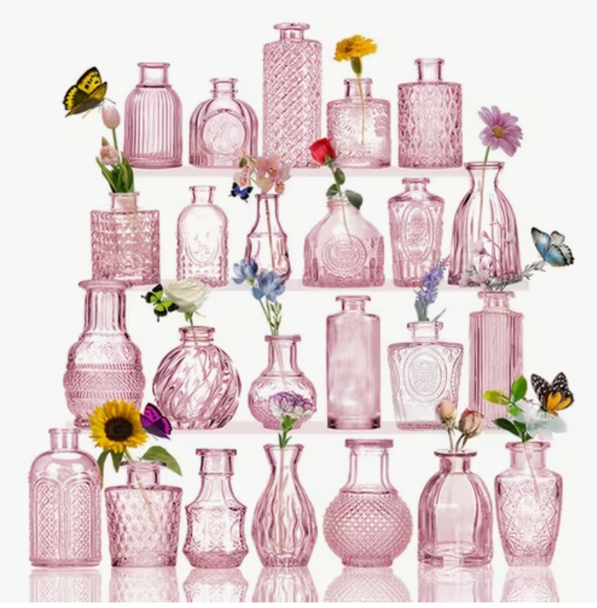 Rose-Tinted Glass Bud Vessels — Assorted Forms