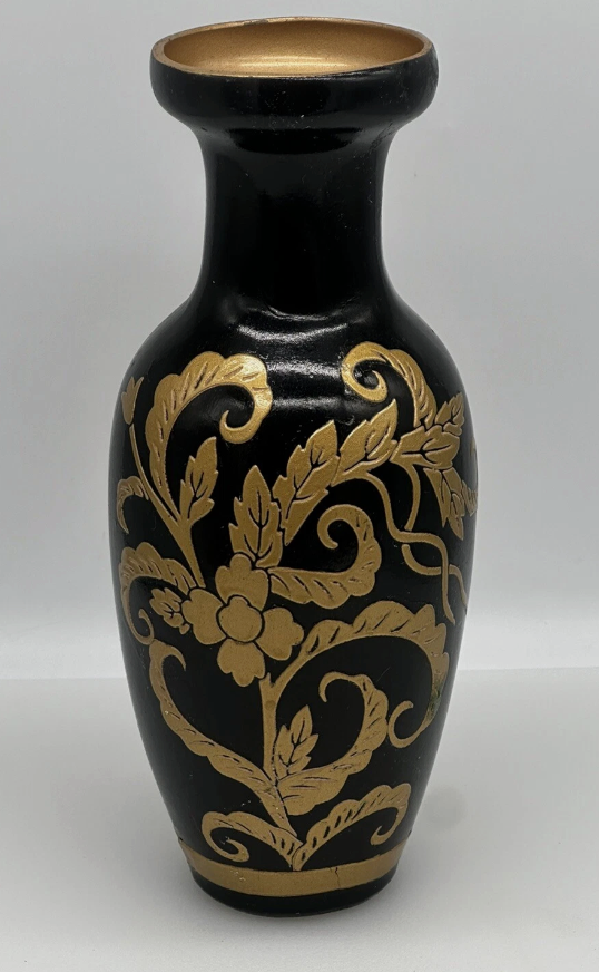 Black & Gilt Floral Floor Vase