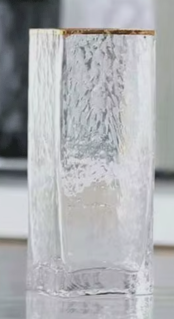 Rectangle Gold-Trim Glass Vase — 6″ × 2.5″