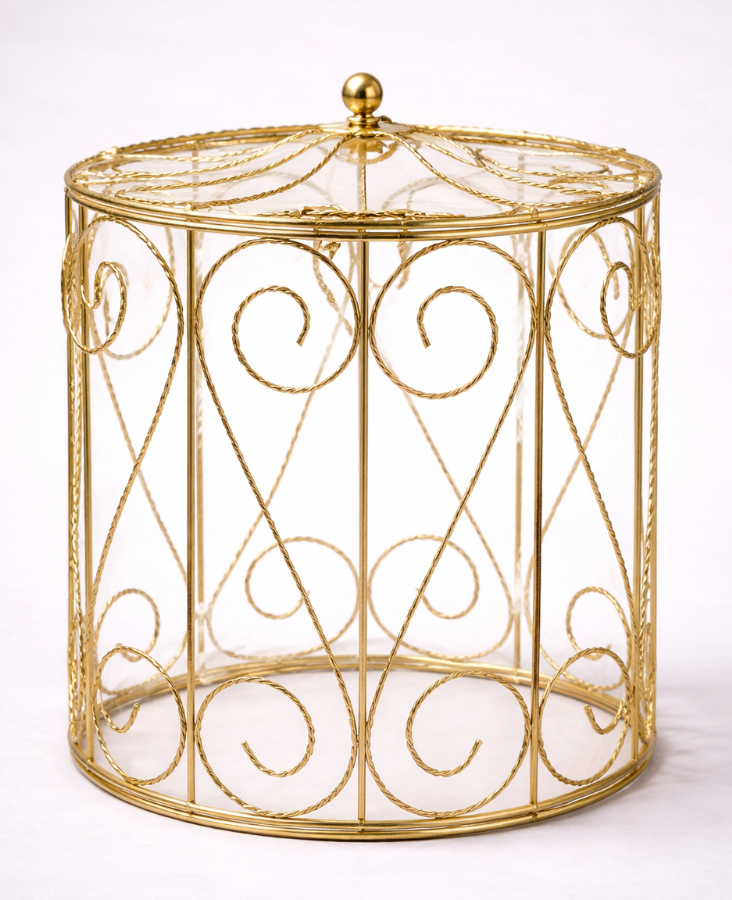 Gold Wire Drum Cage Lantern – 9″ H x 9″ D