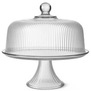 Ribbed Glass Cake Stand with Dome (Quantity 1)