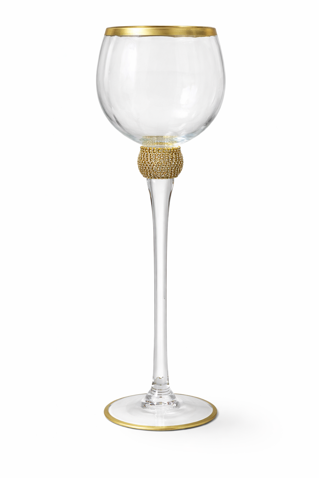 Gold-Rim Elevated Glass Hurricane Pedesstal – 15.75″ H