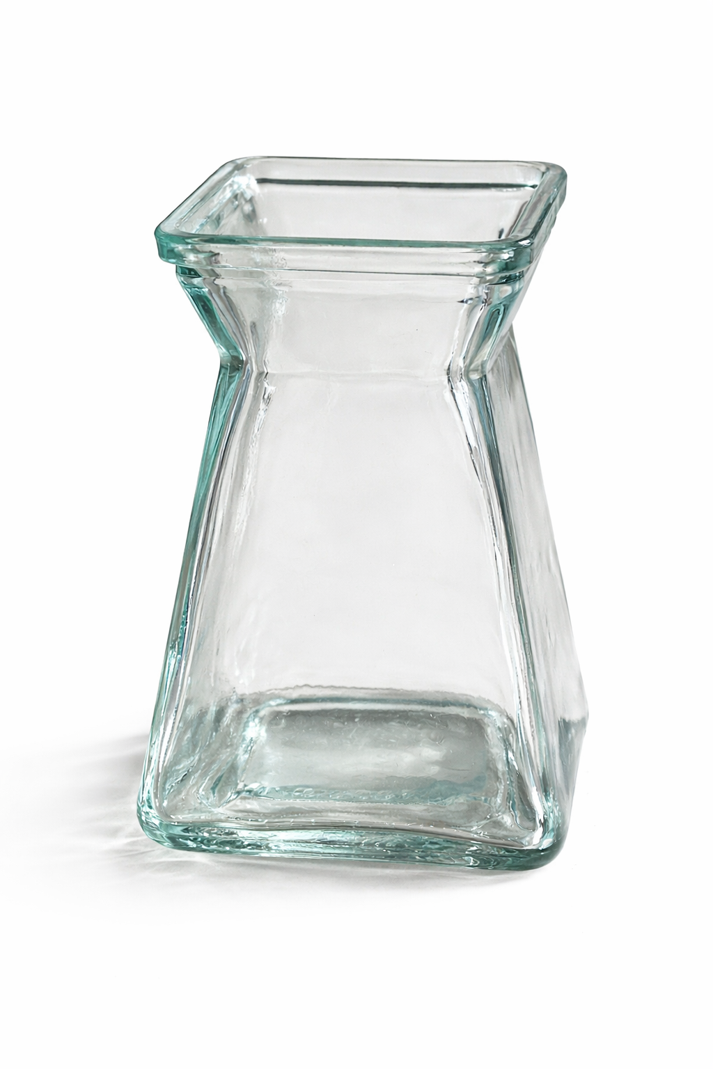 Clear Gathered Square Vase — 5″