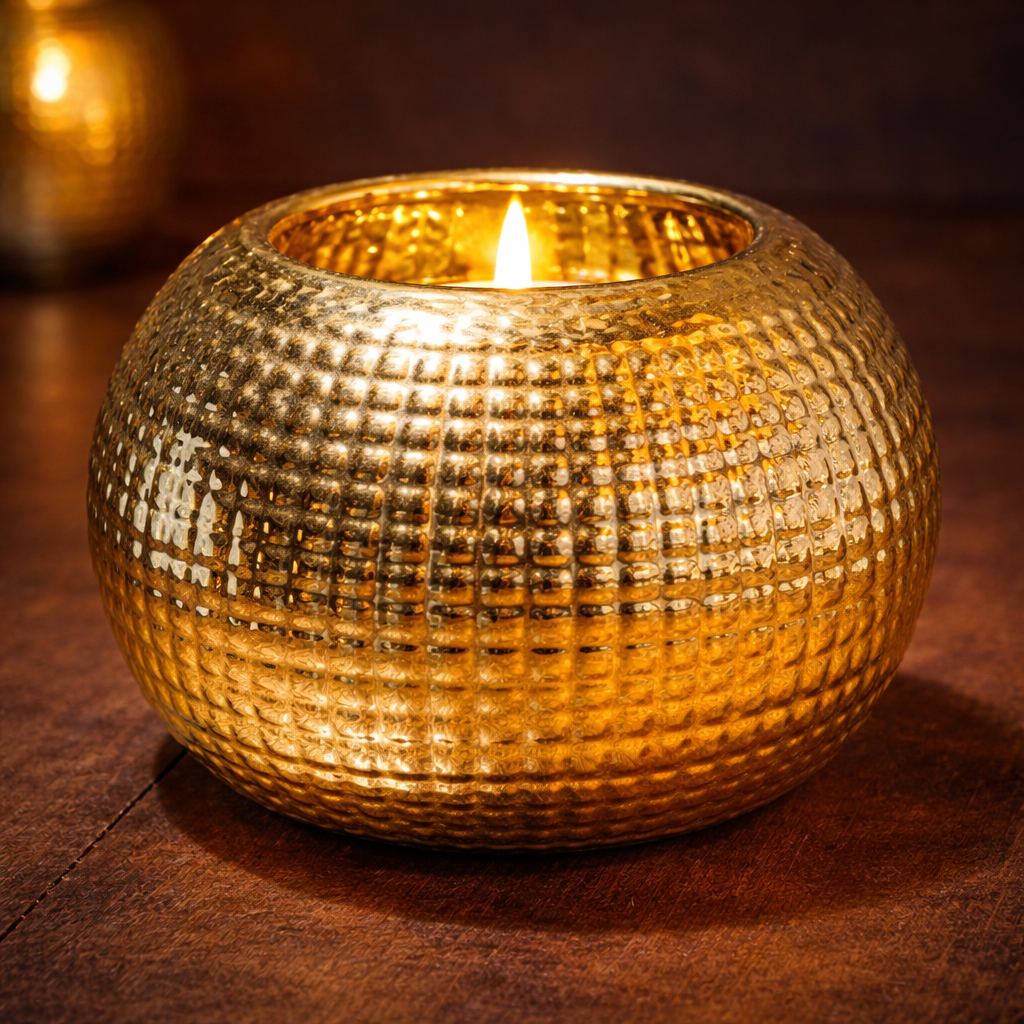 Textured Gold Glass Globe Votive