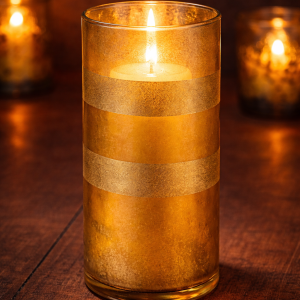 Gold-washed Cylindrical Candle Vessel 7″ (Quantity 1)