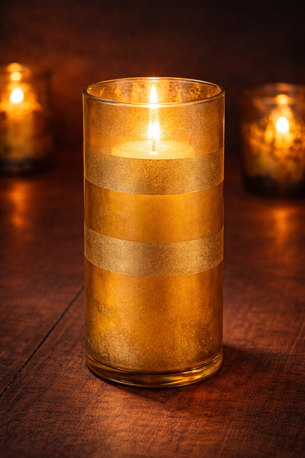Gold-Washed Glass Cylinder (Diagonal – Horizontal Stripe Variation)