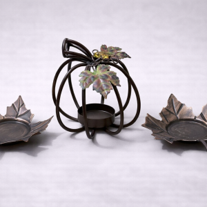 Metal leaf and pumpkin-inspired votive holders*