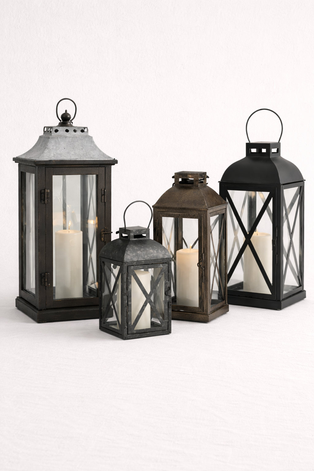 Lantern Collection: Mixed Metal & Wood Lanterns, 10″–18″