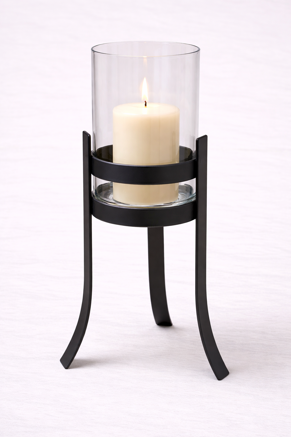 Modern Black Iron Hurricane Stand — Approx. 10″ Tall