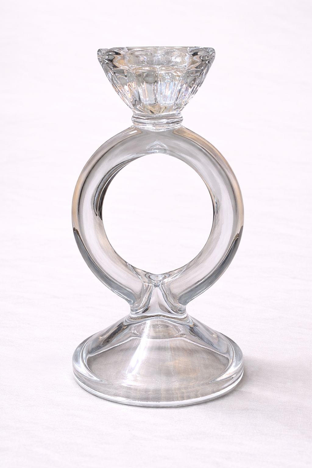 Vintage Clear Glass Ring Candlestick — 6.5″ Tall