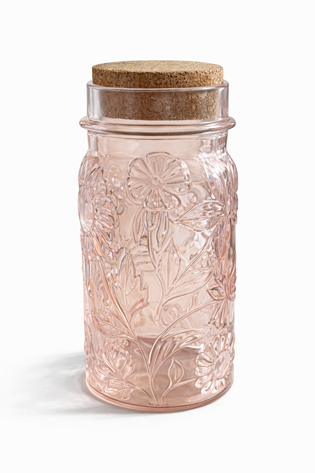 Embossed Blush Glass Canister Vase — 11″