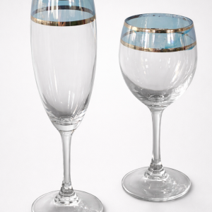 Azure & Silver Champagne Flute and Wine Glass (Quantity 1, 5 champagne and 3 wine)