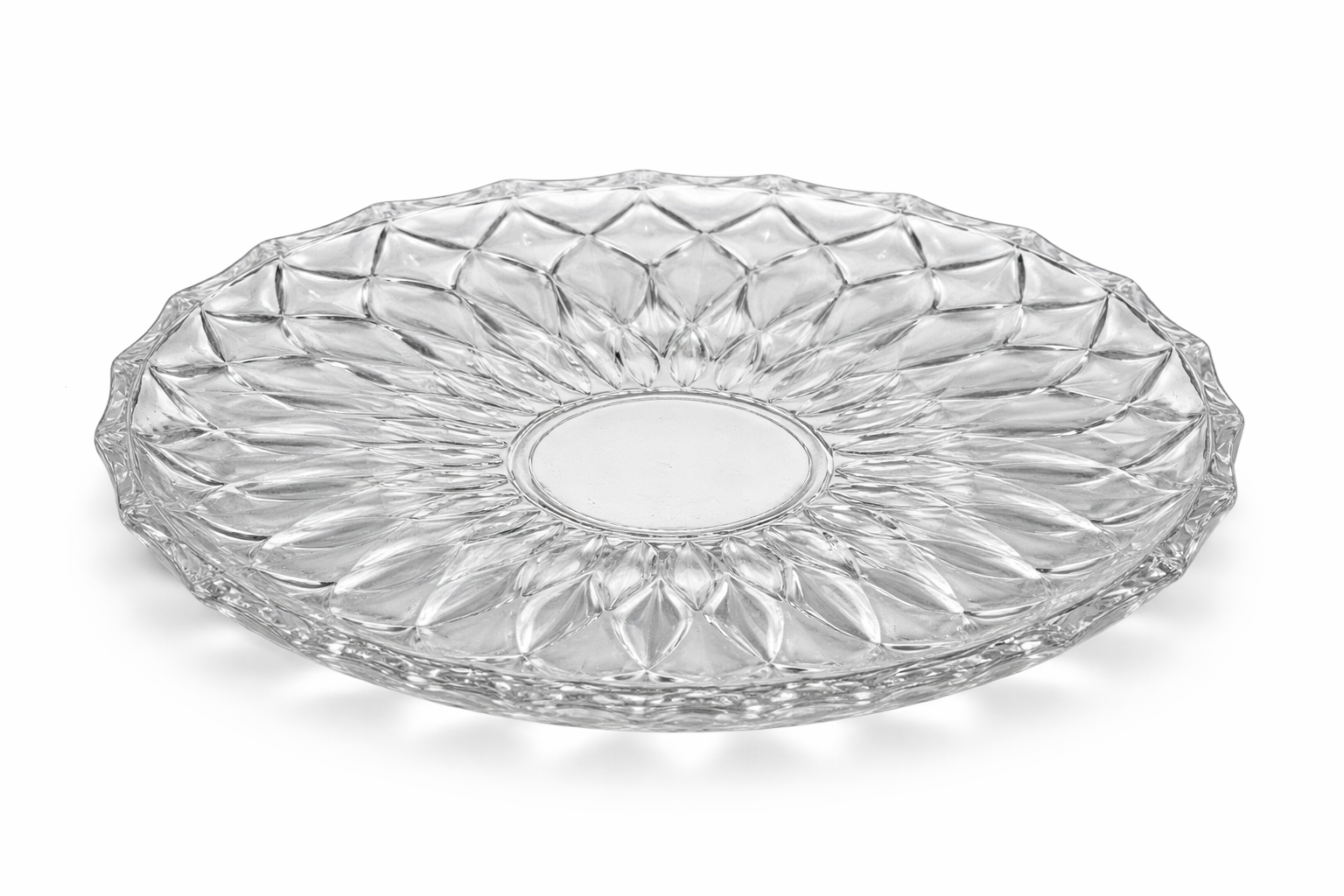Twist Diamond Pillar Plate — Clear Pressed Glass