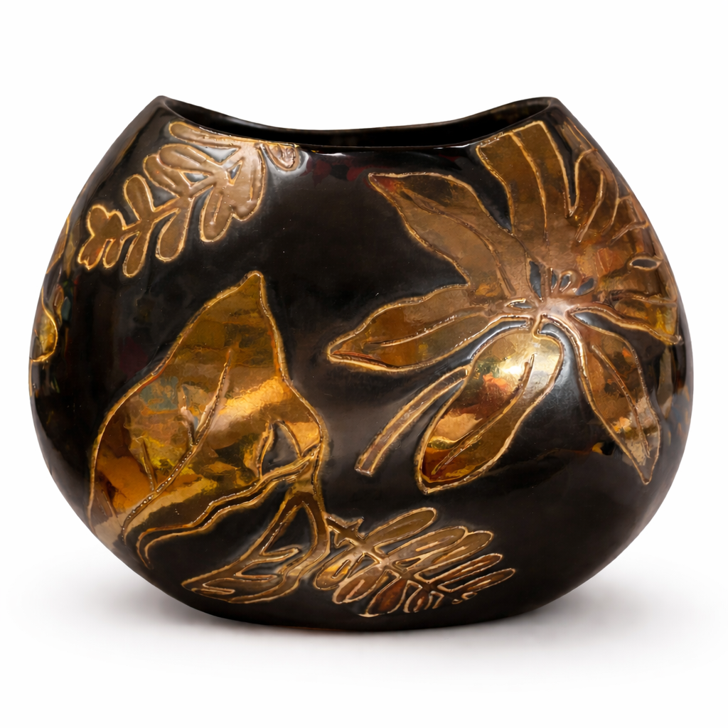 Black & Gold Botanical Ceramic Vase (Vietnam)