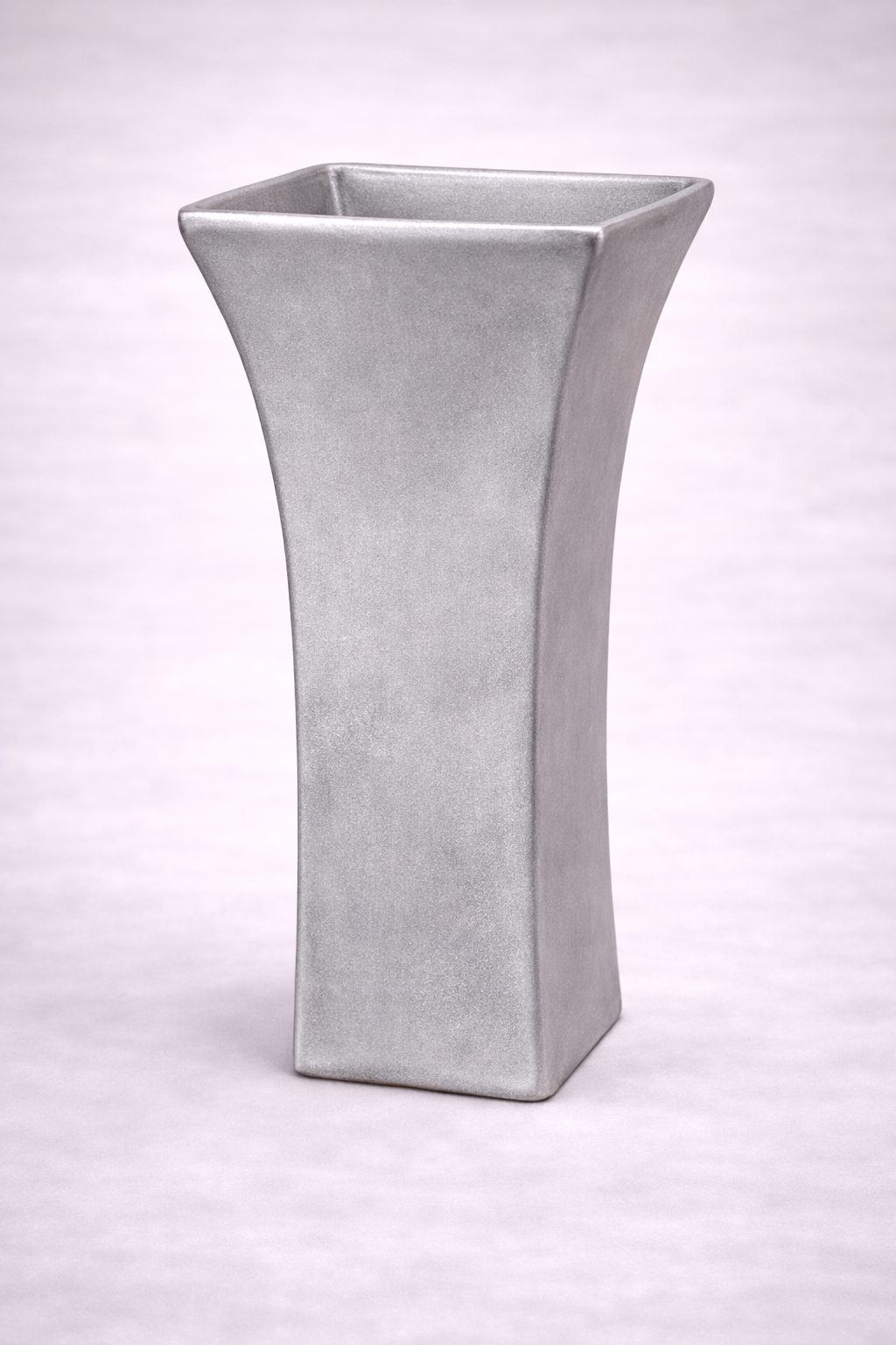 Matte Silver Flared Square Ceramic Vase