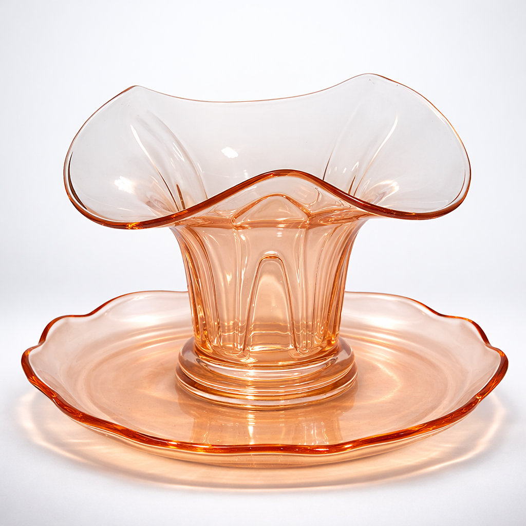 Peach Glass Console Vase & Plate