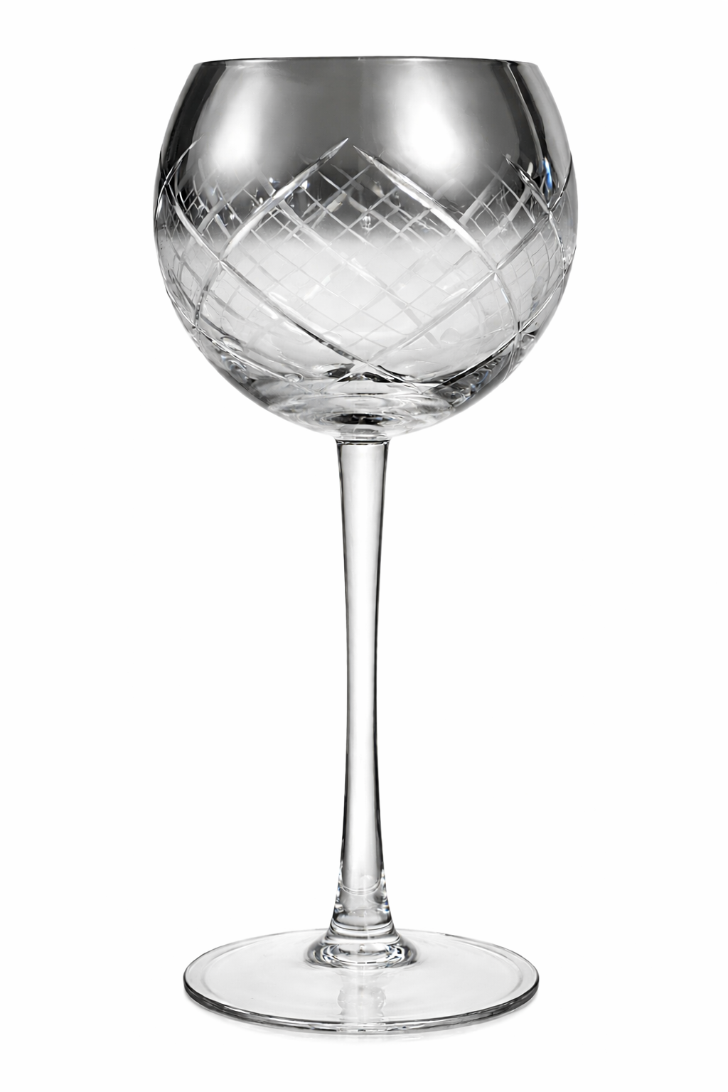 Vintage Cut Crystal Balloon Goblets with Mirrored Rim – Mid-Century Lead Crystal