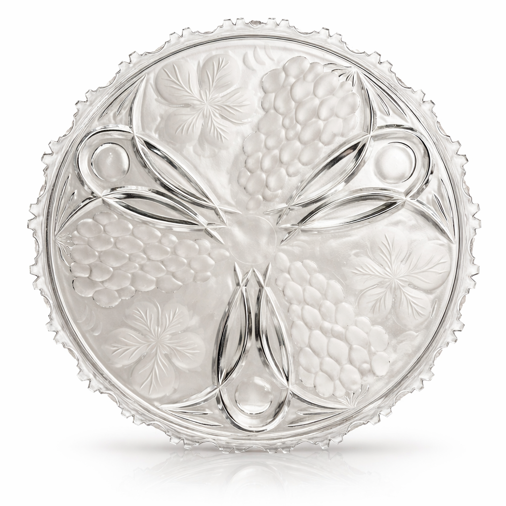 European Cut Crystal Serving Plate — Frosted Grape Motif