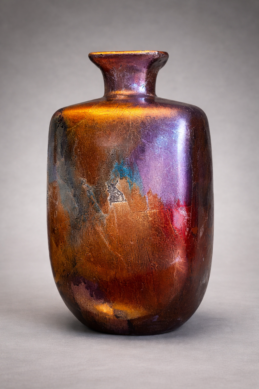 Metallic Raku-Style Ceramic Bottle Vase