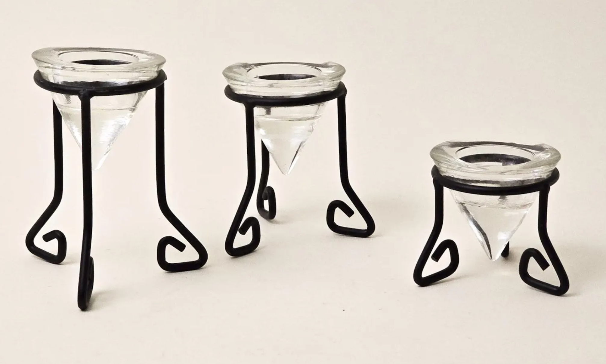 Black Iron & Glass Cone Votive Candle Holders (Set of Three)