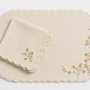 Embroidered Wildflower Linen Placemat & Napkin Set  (Quantity 6)