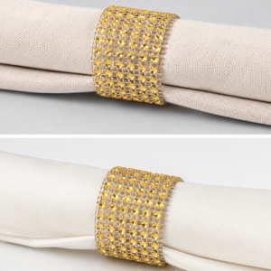 Gold and Rhinestone Stretch Napkin Rings (Quantity 19)